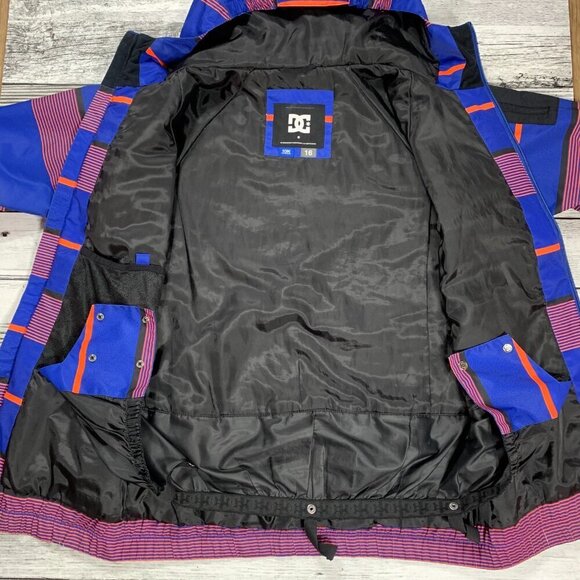 DC Shoes Co 10K Blue Orange Stripe Hooded Winter Snowboard Ski Jacket - Picture 5 of 13